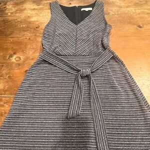 LOFT Black and White Striped Midi Dress